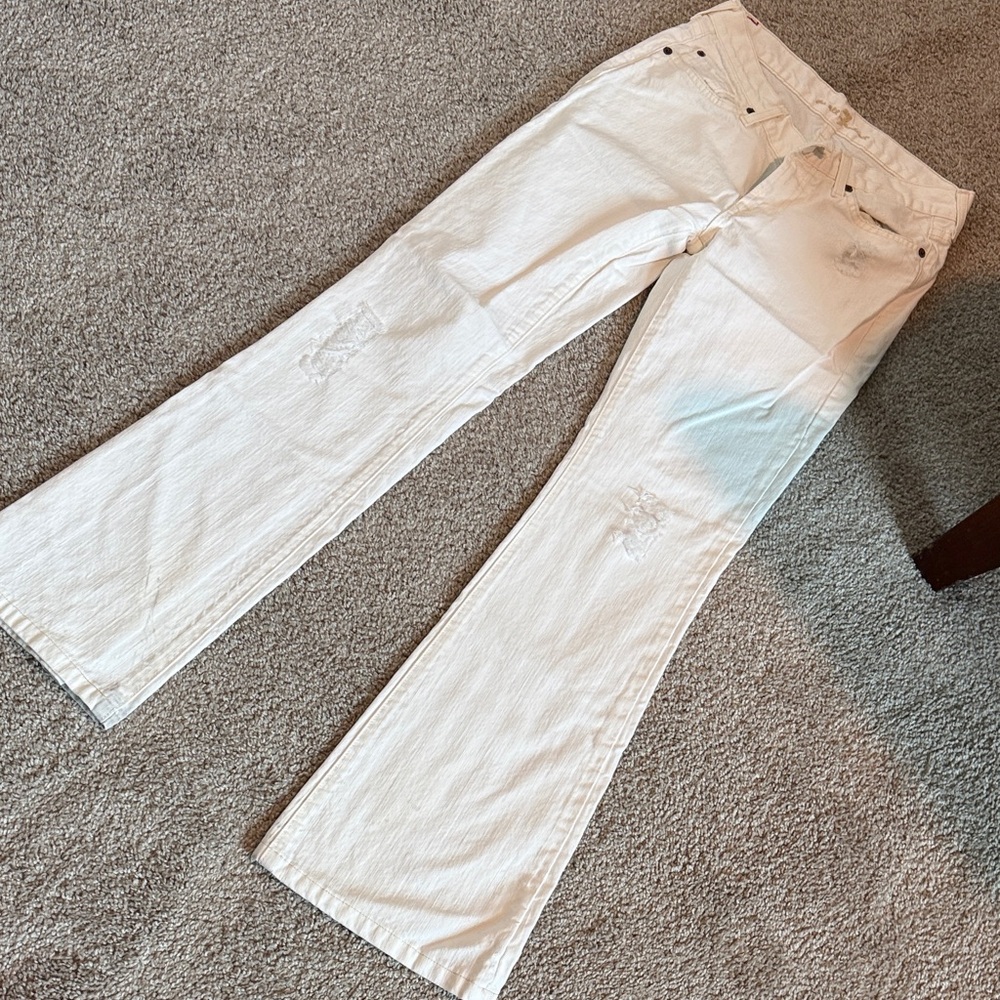 7 For All Mankind White Denim Jeans with Embroidered Waistband